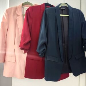 BUNDLE Zara Joie Blazer Light Pink Burgundy Dark Forest Green Quarter Sleeve